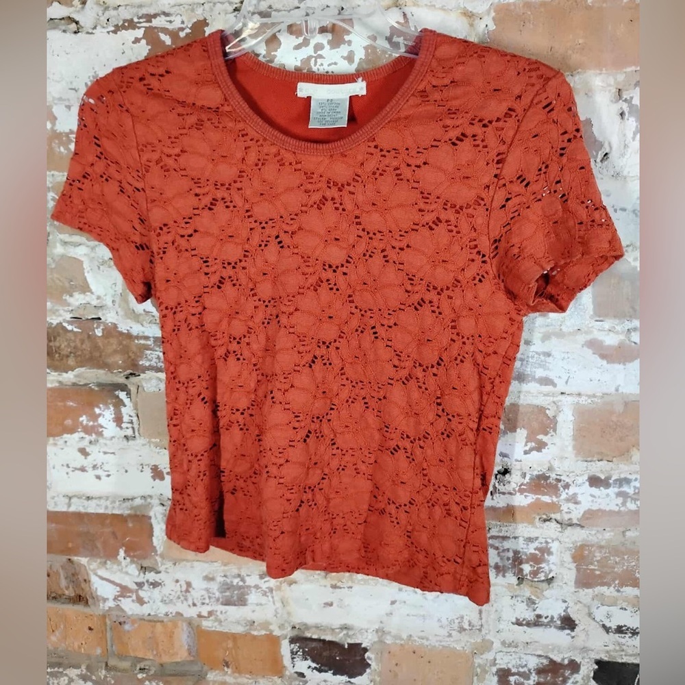 CC Couture Orange Eyelet‎ Lace Shirt S Petite Small